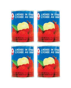 Lychee / Litchi thaïlandais au sirop en conserve - Marque Coq - Fruits exotiques - 565G - 4 boîtes