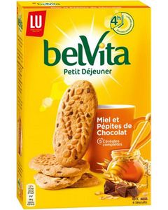 LU BelVita Petit Déjeuner Miel et Pépites de Chocolat 5 Céréales Complètes 400g (lot de 6)