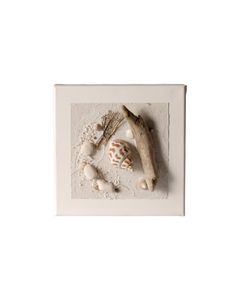 Tableau sur châssis entoilé 'bord de mer' bois, galets, coquillages - Fabriqué à la main en France - Blanc - 20