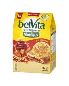 LU BelVita Petit Déjeuner Moelleux Coeur Gourmand Fraise aux 5 Céréales Complètes 250g (lot de 6)